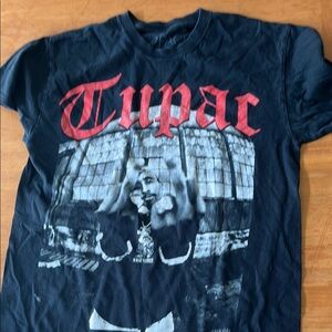 Black T-Shirt with Red 'Tupac' Graphic